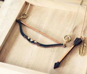 Geometric Bow and Arrow layered necklace - Hunger Games Inspired 