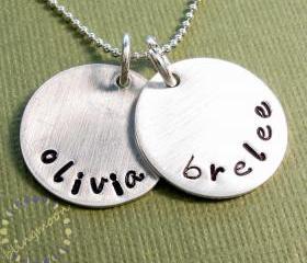 Custom hand stamped necklace - personalized jewelry - Sterling silver charms - mommy necklace