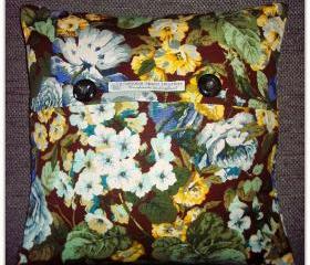 Vintage Sanderson Coppelia cushion cover in blue, yellow and green with button fastening 40cm