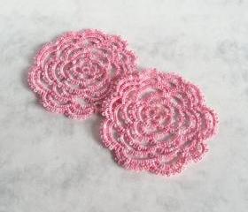 Tatted Rose Coasters in Pink - Set Of Two