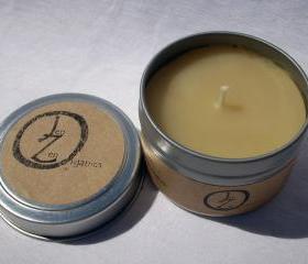 Ylang Ylang and Myrrh beeswax Candle travel tin 4 oz by jenzenorganics
