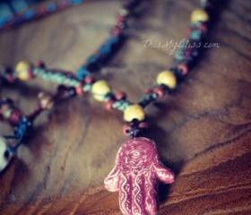 Hamsa necklace - hand of protection macrame necklace