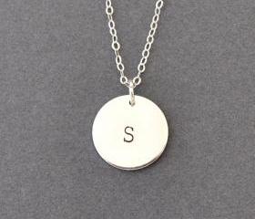 Sterling Silver initial coin necklace, Personalized Silver disc necklace, Personalized Initial circle necklace, initial monogram