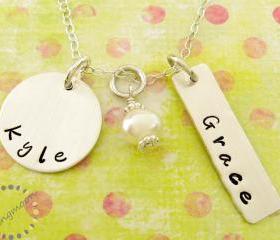 Engraved Jewelry Personalized Hand Stamped Necklace - sterling silver custom personalized jewelry silver charm necklace children's name