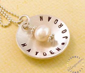 Custom engraved necklace personalized jewelry silver charm with pearl