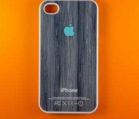 Iphone 4 Case - Turquoise Logo on Wood Iphone 4s Case, Iphone Case, Iphone 4 Cover
