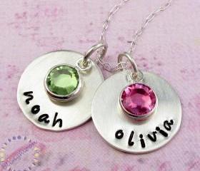Personalized jewelry mommy necklace hand stamped sterling silver birthstone jewelry