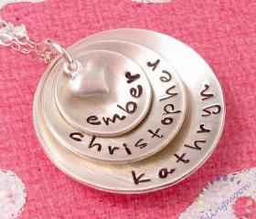 Hand Stamped Jewelry' Personalized sterling silver necklace for mom three discs