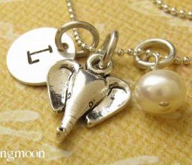Personalized Necklace - Elephant Charm Necklace - Hand Stamped Initial - Sterling Silver - Personalized Jewelry