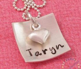 Personalized jewelry: custom engraved necklace in silver with heart charm