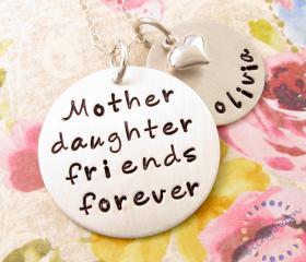 Mother daughter necklace: friends forever HAND STAMPED silver pendant
