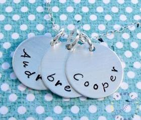 Sterling Silver Charm Necklace - Name Necklace - THREE NAMES - charm necklace - Mommy Necklace - family charm custom