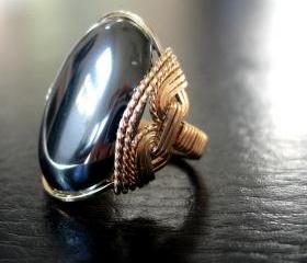Bold Hematite Gold Ring, Natural Gemstone, Gold Filled, Mens Rings, Womens Rings 