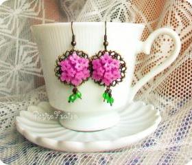 Máire earrings - 'Treasures' collection, vintage style flower earrings in violet and green