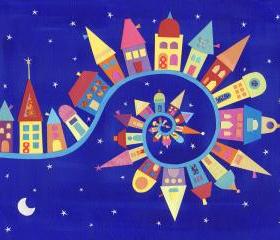 Twisty-Twirly Town - Art Print - 5 x 6.25