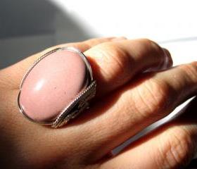 Nude Pink Ring, Natural Jasper Gemstone, Sterling Silver, Any Size