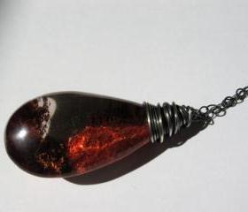 Phantom Quartz Necklace, Red Gemstone, Oxidized Sterling Silver, Dark Fiery Red