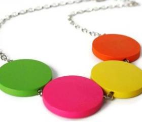Neon Necklace, Rainbow Necklace. Chunky Wood Necklace