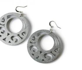 Boho Earrings, Silver Tone Earrings with Wood Beads