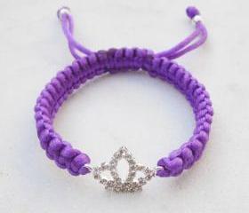 Crown bracelet purple friendship bracelet rhinestone stack jewelry