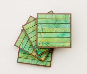 Handmade Paper Coasters Striped Green Batik