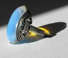 Opalite Ring, Opaque Chunky Ring, Oxidized Silver, Any Size