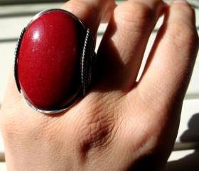 Giant Ring, Cherry Red, Oxidized Silver, Huge Chunky Ring