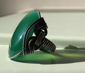 Green Agate Ring, Mint & Apple Green Stone, Oxidized Sterling Silver, Any Size