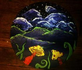 Original Painting of Mushrooms and Night Sky