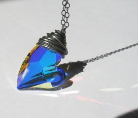 Swarovski Necklace, Aurora Borealis Crystal, Sterling Silver, Heart Jewelry 