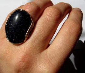 Mixed Metal Ring, Goldstone Wrapped in Sterling Silver & 14K Gold Fill, Handmade Dazzle