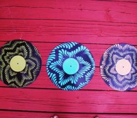 Set of Three Recycled Vinyl Record Wall Hangs