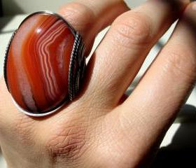 Orange Geode Agate Ring, HUGE Druzy Stone, Oxidized Sterling Silver, Handmade Statement 