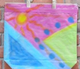Hand Painted Large Tote Bag with My Funky Abstract Painting
