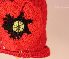 Crochet Poppy Flower Baby Hat /6-12 months