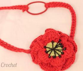 Crochet Poppy flower headband, 6-12 months