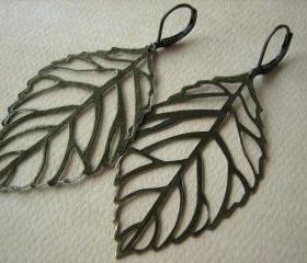 Leaf Earrings - Antique Bronze - Jewelry by FIVE