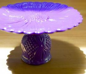 Flower Shaped Jewelry Stand / Trinket Pedestal / Cupcake or Cake Stand in Deep Purple