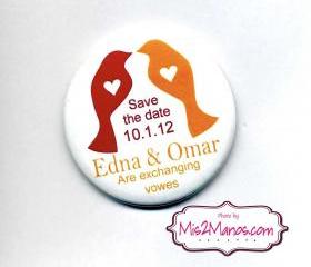 Save the Date Magnets or pinback button badge SET of 10 Personalized Wedding Magnets