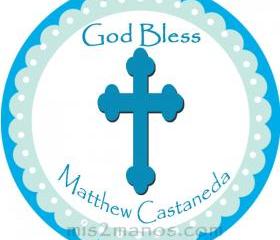Baptism Stickers Personalized Labels 2 inch Round Favor tag For Baptism Blue Christening Stickers Set of 20