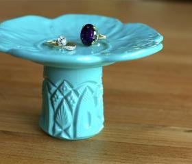 Tiffany Blue Ring Pedestal / Jewelry Stand / Cupcake Stand / Candy Dish
