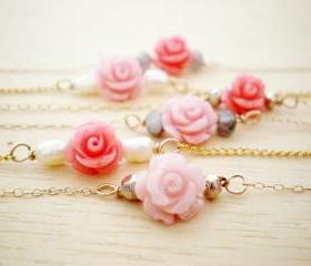 Bridesmaid Jewelry set of 5 Gold Filled Flower bracelets