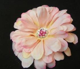 Pink flower clip with Glass Beads and Hot Pink Sequins Center