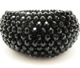 Black Bangle Bracelet - Black Jewelry - Black Bracelet - Beaded Bangle Bracelet - Beaded Jewelry 