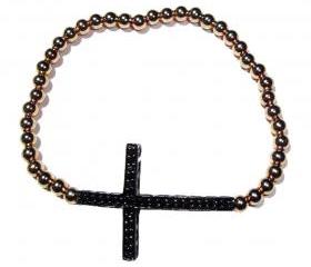 4mm rose gold filled beads with Jet sideways cross