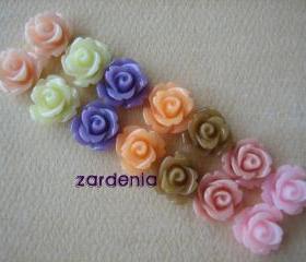 14PCS - Mini Rose Flower Cabochons - 10mm - Resin - 7 Color Pastel Gelato Mix - Cabochons by ZARDENIA