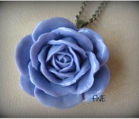 Lilac Rose Cabochon Pendant on Antique Brass Chain Necklace - Jewelry by FIVE