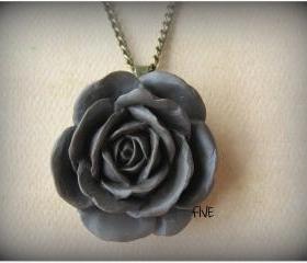 Brown Rose Cabochon Pendant on Antique Brass Chain Necklace - Jewelry by FIVE