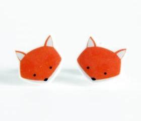 Fox Earrings - Orange Sterling Silver Posts Studs Kawaii Cute