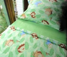Crib / Toddler Fleece Bedding Set 'Monkey Business' for Boys & Girls Fits Crib and Toddler Beds 